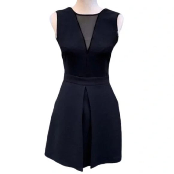 SANDRO 1 (US S) Classic Black Mini Dress Mesh V-Neck - Picture 2 of 11